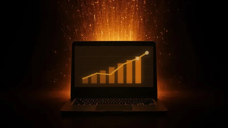 Notebook emitindo luz e trilhas de energia